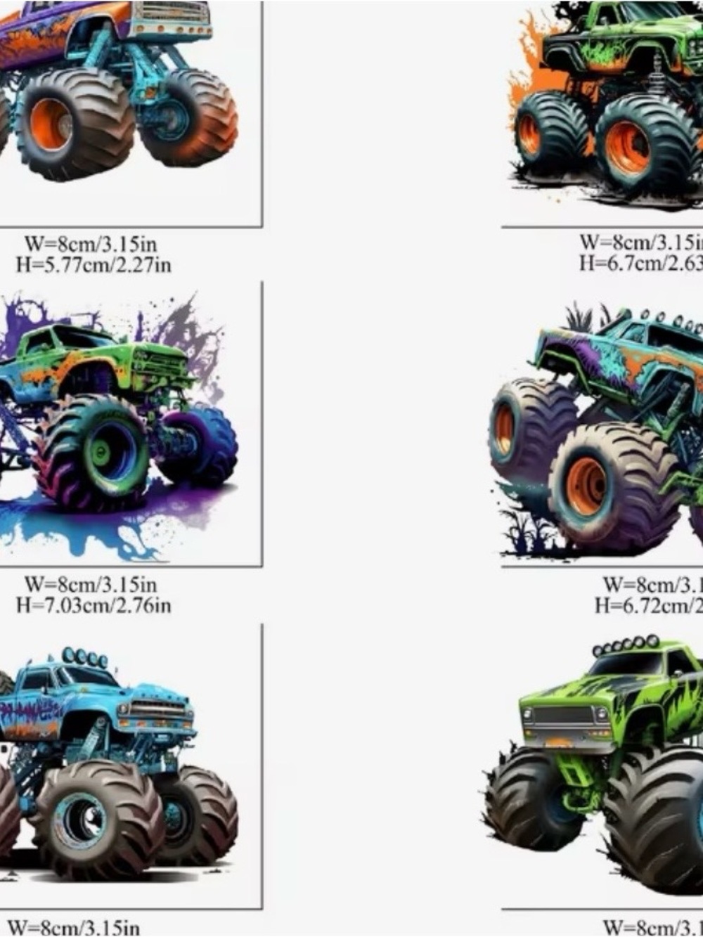 Kids Monster Truck Sticker Pack - Green & Blue Designs